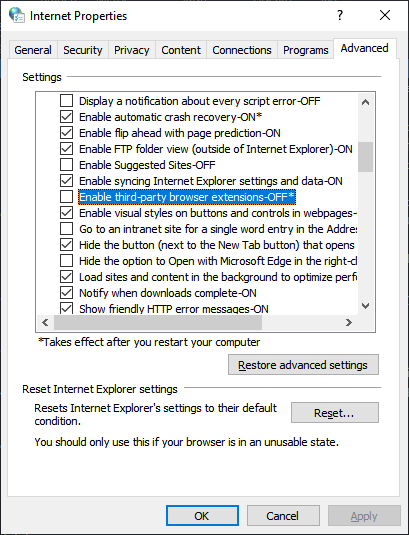 internet options